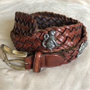 Vintage BRIGHTON Belt Size 28 Leather Silver Animals Braided Weave Novelty
